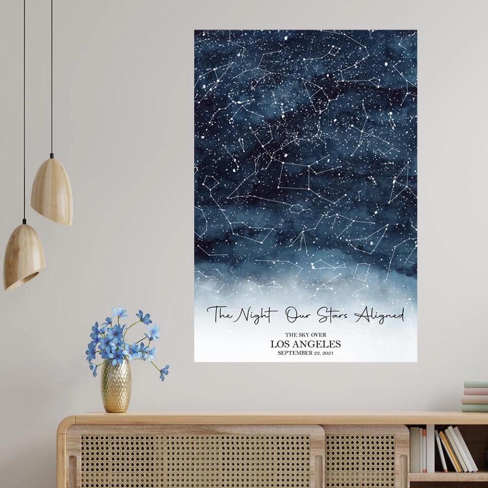 The Night Our Stars Aligned Custom Star Map Canvas Poster Anniversary Gift For Couples