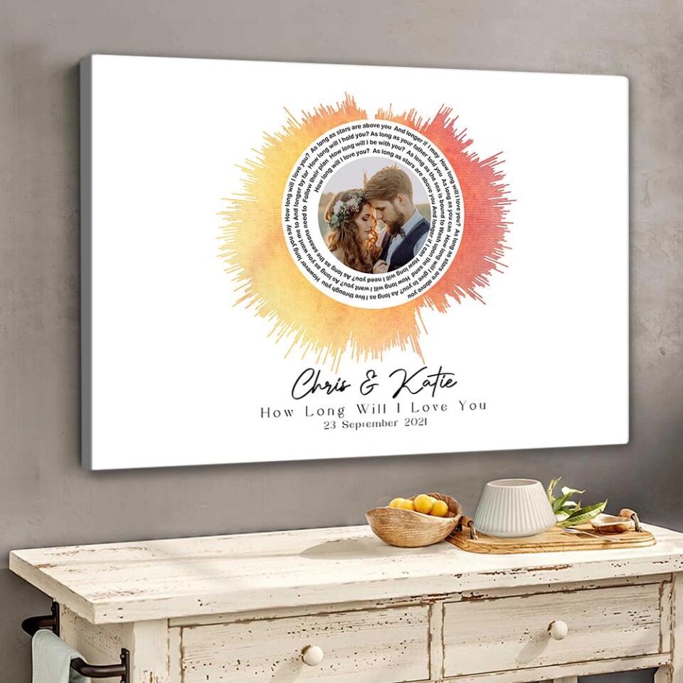 Custom Sound Wave Photo And Message Custom Canvas Poster Anniversary Gift For Couples