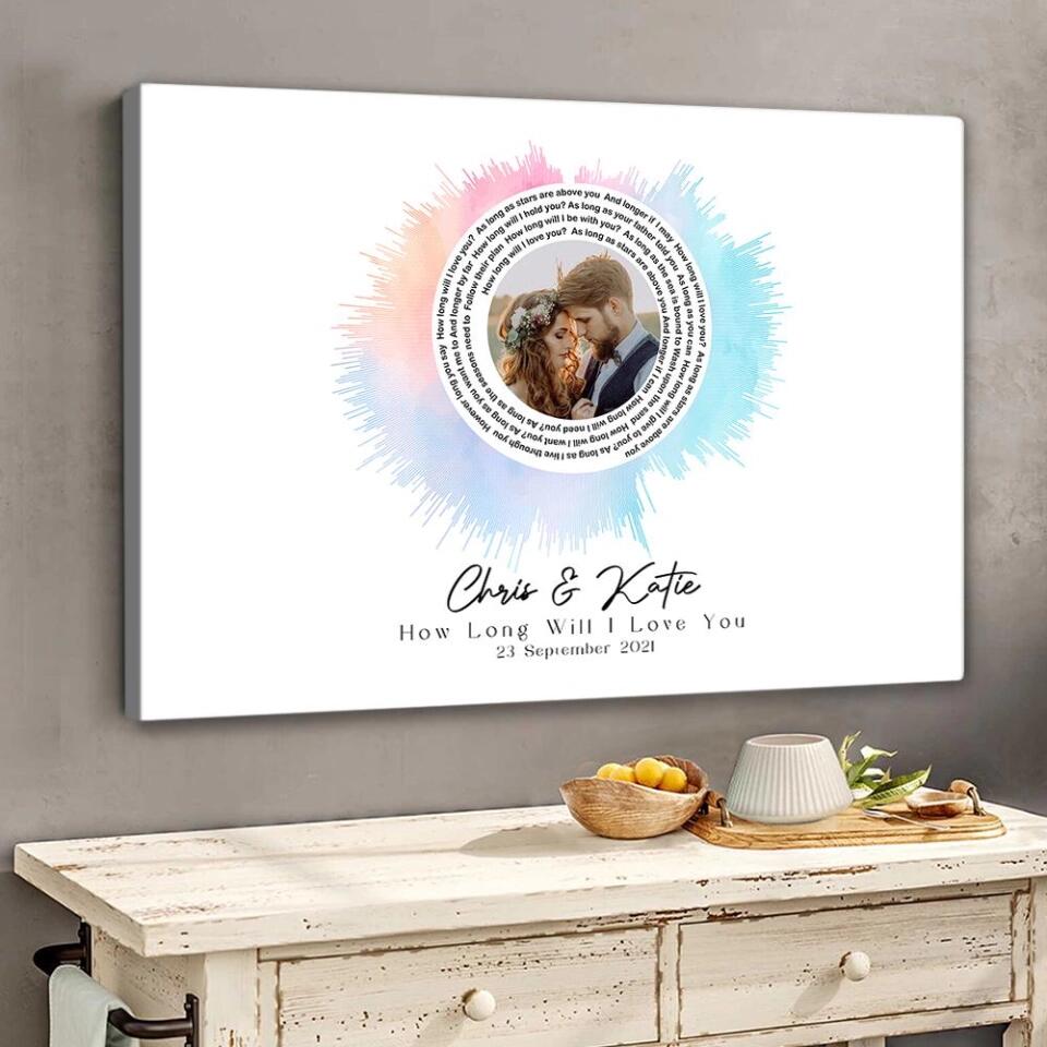 Custom Sound Wave Photo And Message Custom Canvas Poster Anniversary Gift For Couples