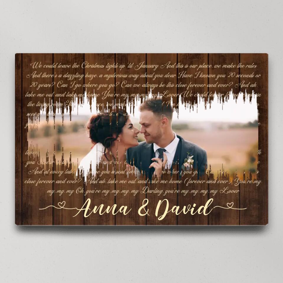 Sound Wave Custom Song Lyrics And Photo Canvas Poster Anniversary Gift For Couples
