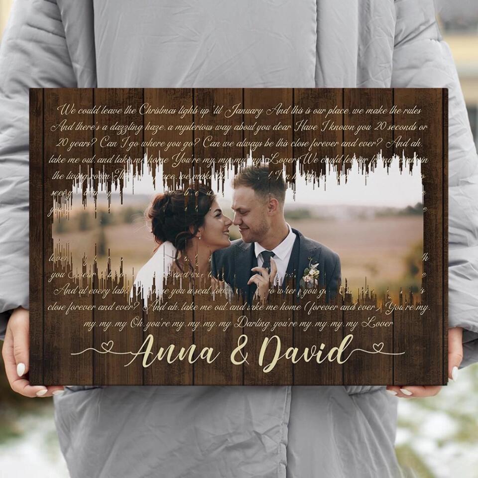 Sound Wave Custom Song Lyrics And Photo Canvas Poster Anniversary Gift For Couples