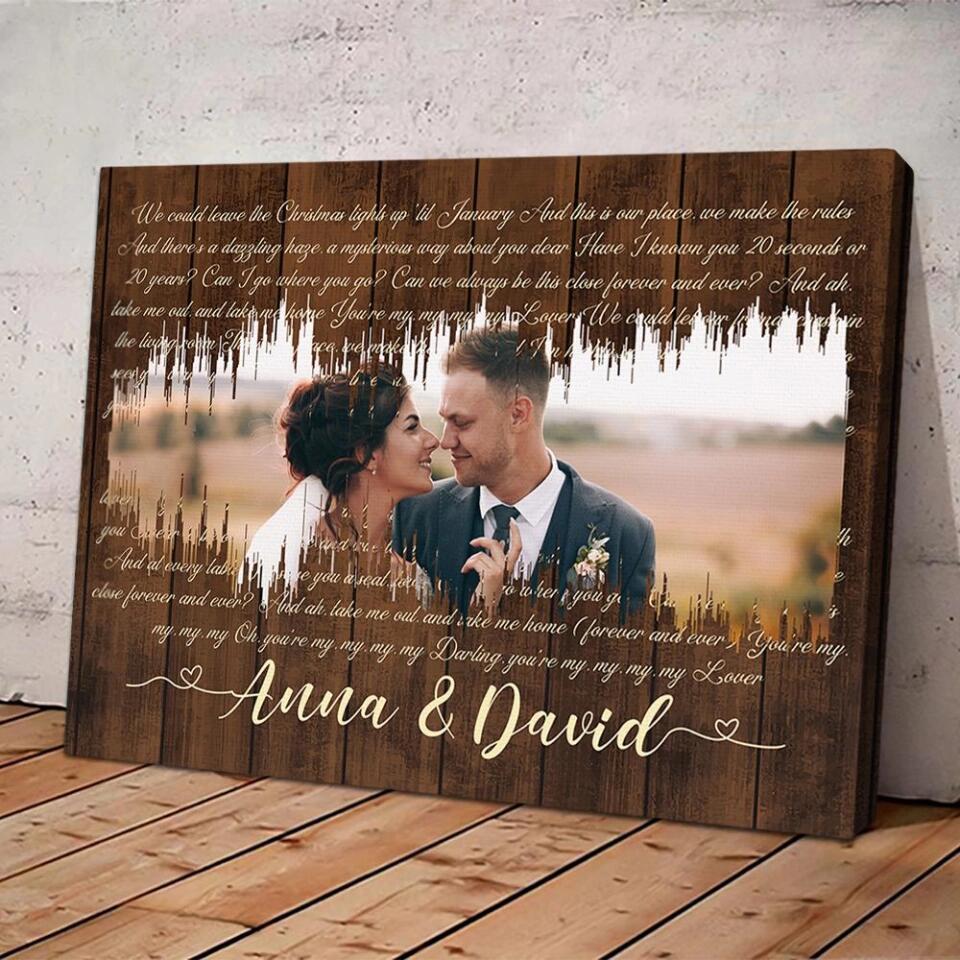 Sound Wave Custom Song Lyrics And Photo Canvas Poster Anniversary Gift For Couples