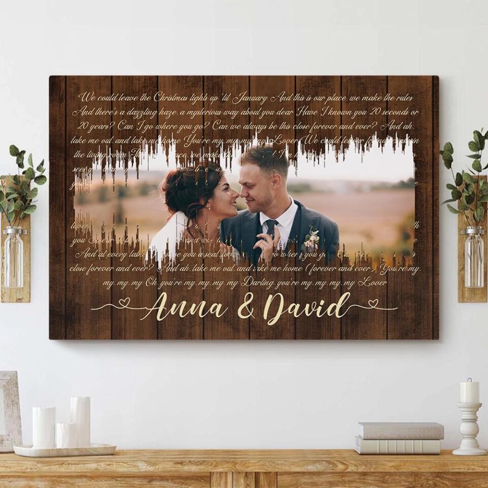 Sound Wave Custom Song Lyrics And Photo Canvas Poster Anniversary Gift For Couples