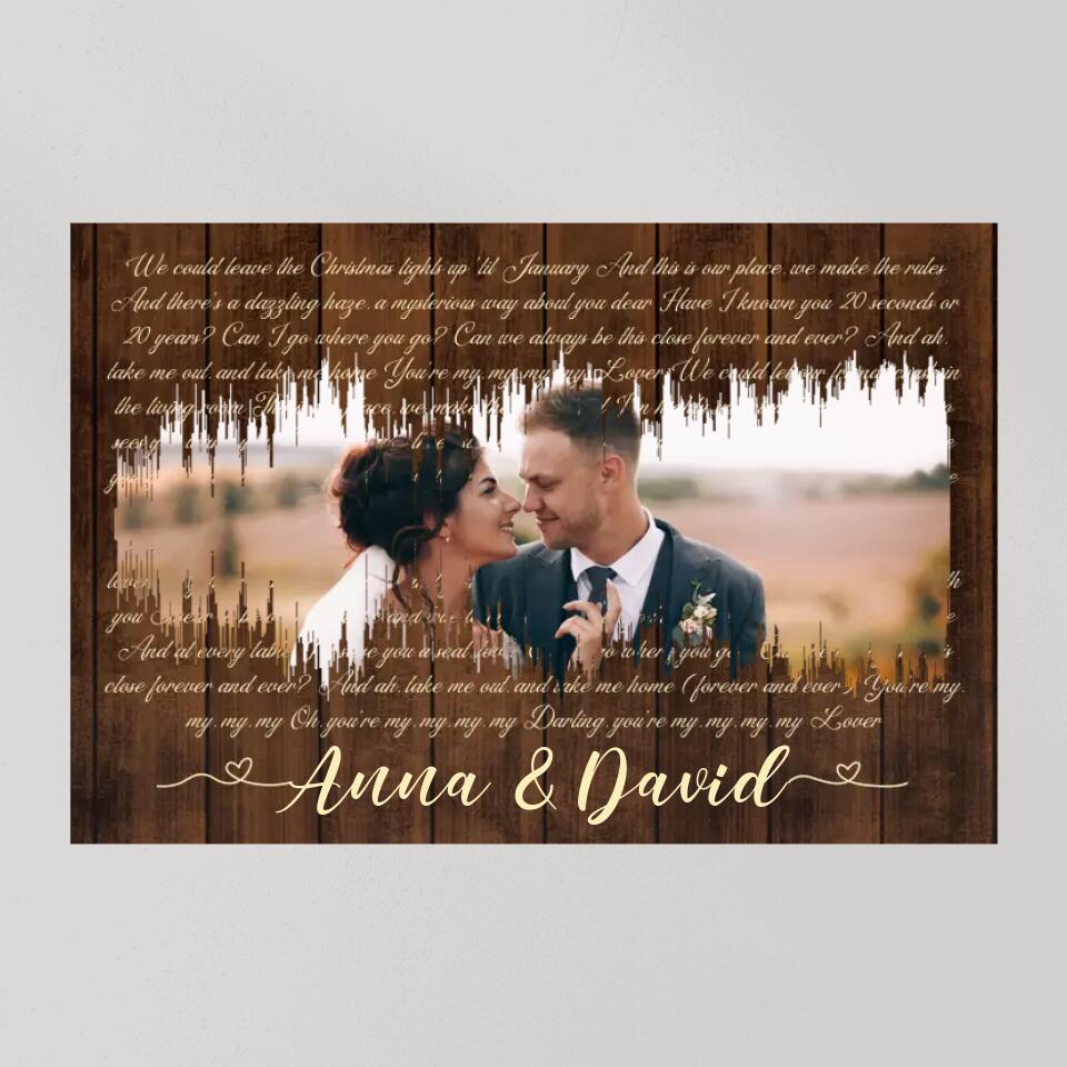 Sound Wave Custom Song Lyrics And Photo Canvas Poster Anniversary Gift For Couples