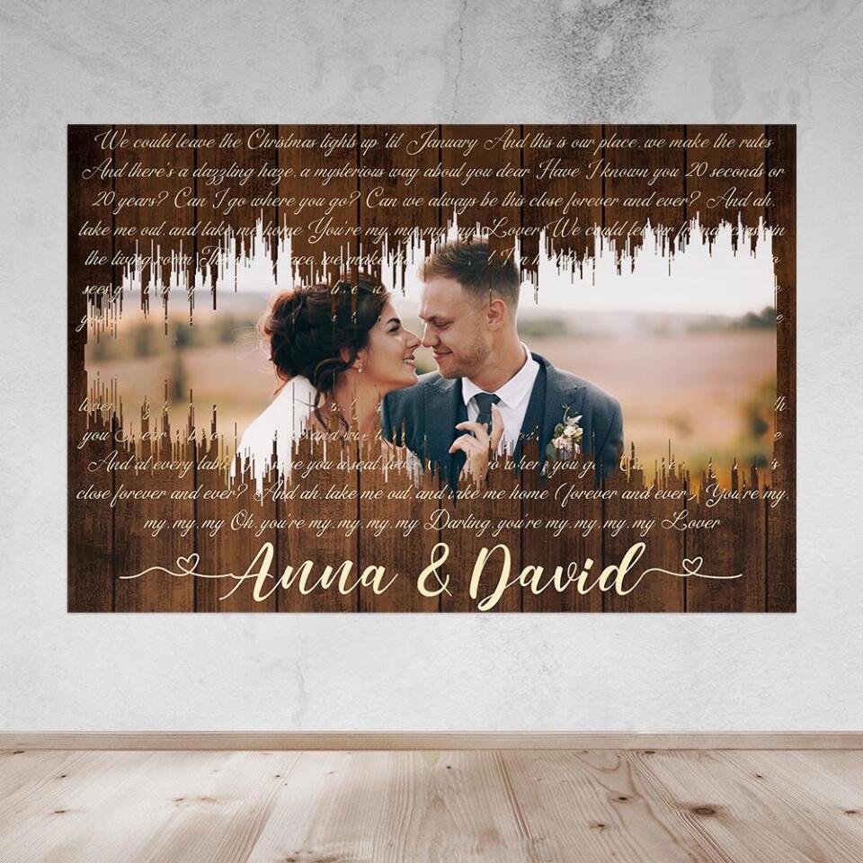 Sound Wave Custom Song Lyrics And Photo Canvas Poster Anniversary Gift For Couples