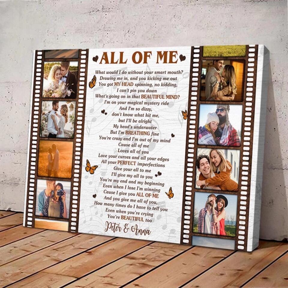 Film Role And Favorite Song Lyrics Custom Canvas Poster Anniversary Gift For Couples