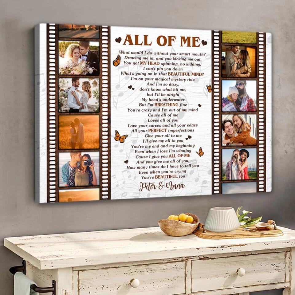 Film Role And Favorite Song Lyrics Custom Canvas Poster Anniversary Gift For Couples