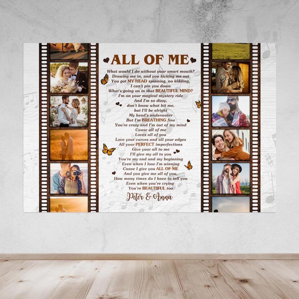 Film Role And Favorite Song Lyrics Custom Canvas Poster Anniversary Gift For Couples