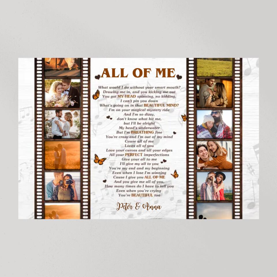 Film Role And Favorite Song Lyrics Custom Canvas Poster Anniversary Gift For Couples