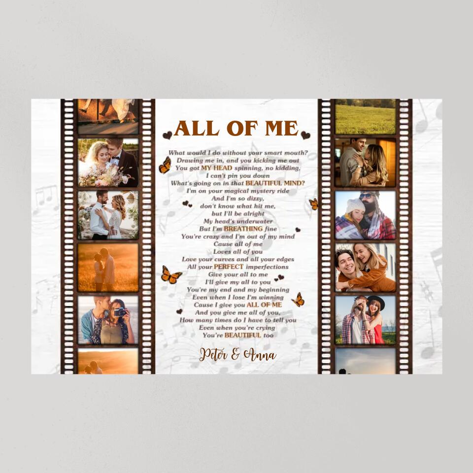 Film Role And Favorite Song Lyrics Custom Canvas Poster Anniversary Gift For Couples