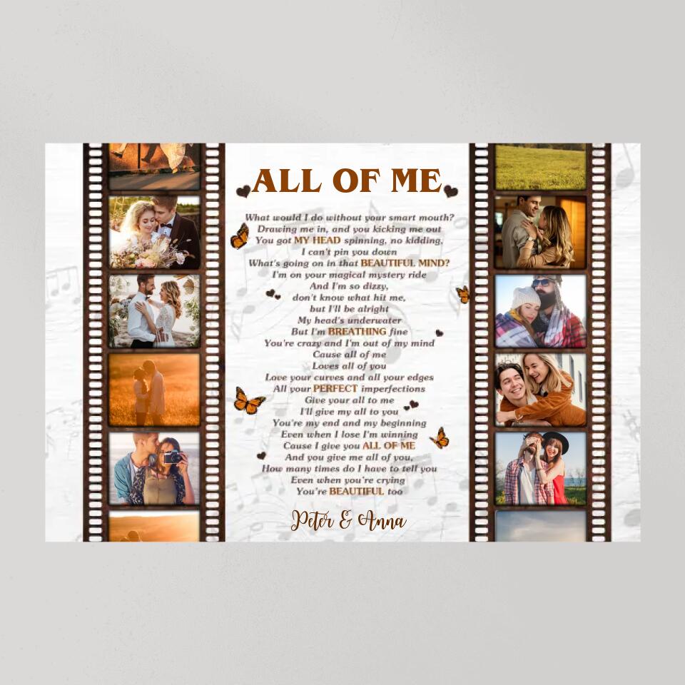 Film Role And Favorite Song Lyrics Custom Canvas Poster Anniversary Gift For Couples