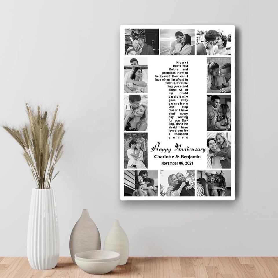 1 Year Anniversary Song Lyrics Photo Collage Custom Canvas Poster Anniversary Gifts For Couples