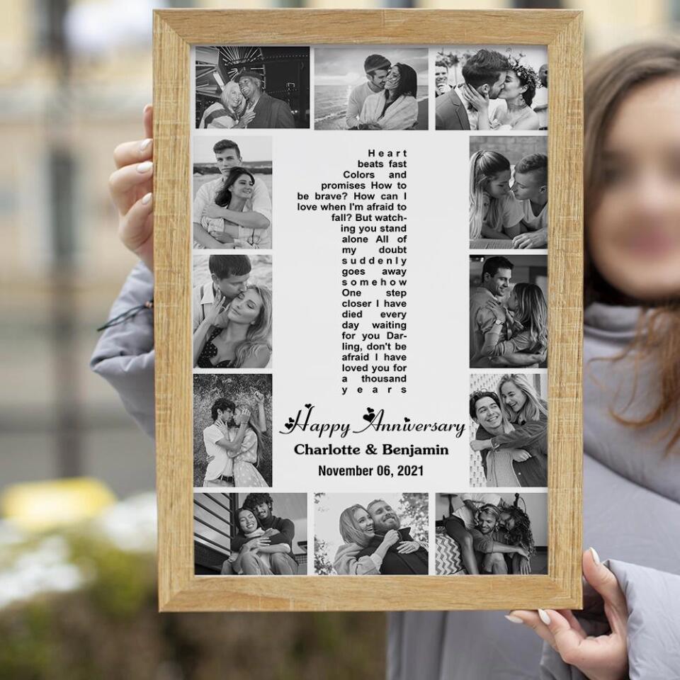 1 Year Anniversary Song Lyrics Photo Collage Custom Canvas Poster Anniversary Gifts For Couples
