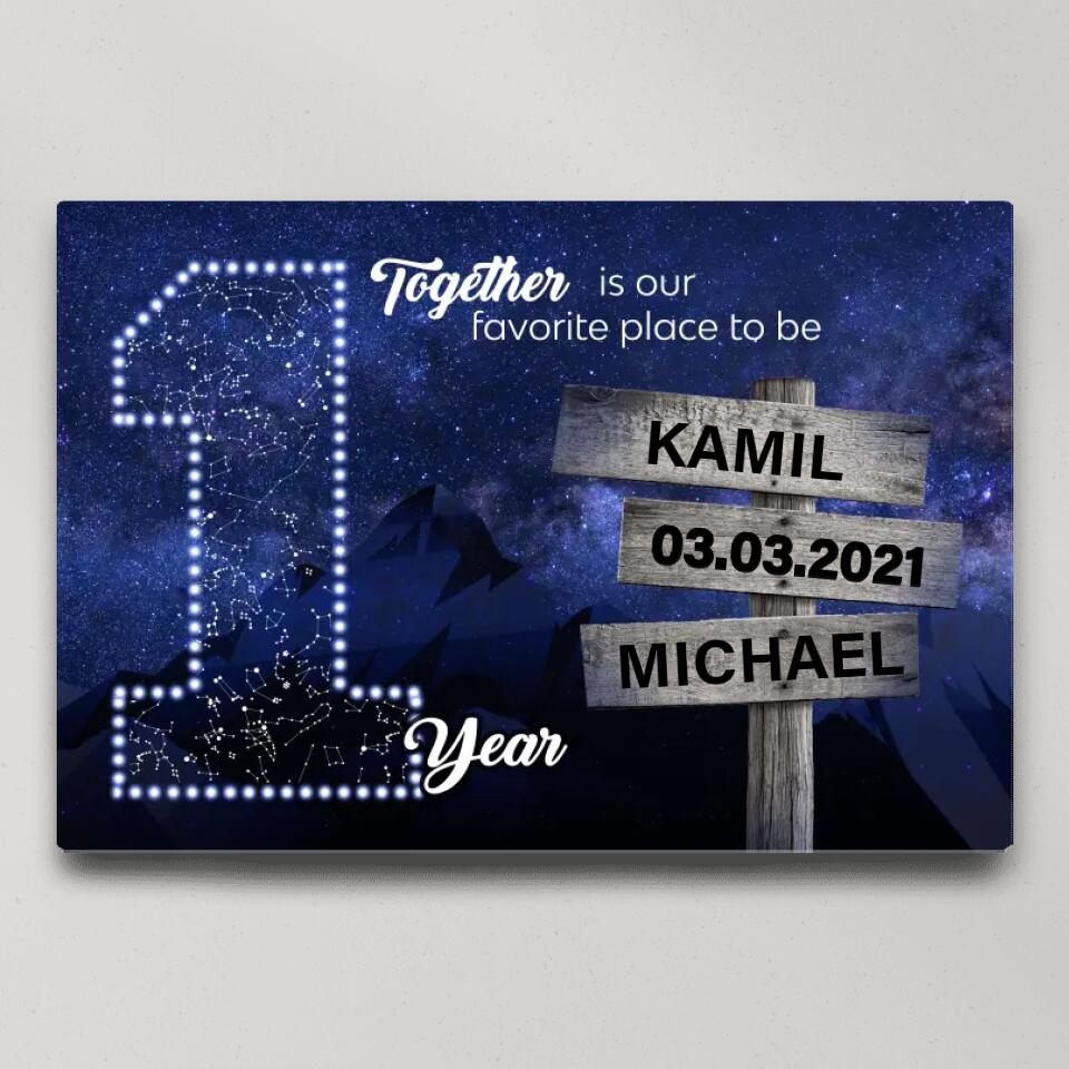 Together Is Our Favorite Place To Be Custom Canvas Poster 1 Year Anniversary Gift For Couples