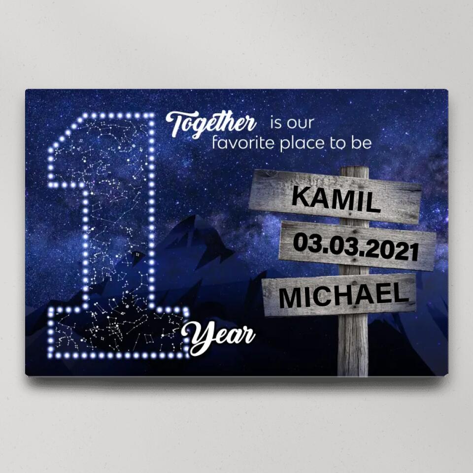 Together Is Our Favorite Place To Be Custom Canvas Poster 1 Year Anniversary Gift For Couples