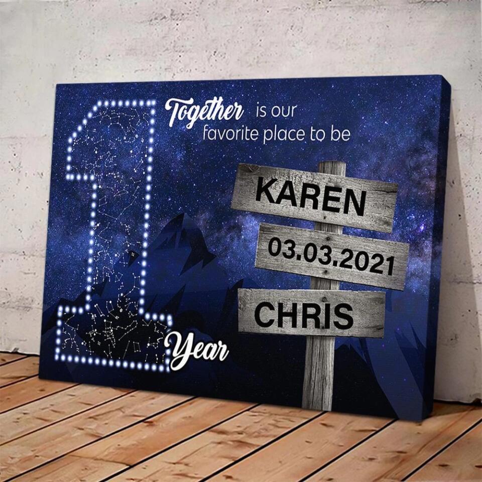 Together Is Our Favorite Place To Be Custom Canvas Poster 1 Year Anniversary Gift For Couples