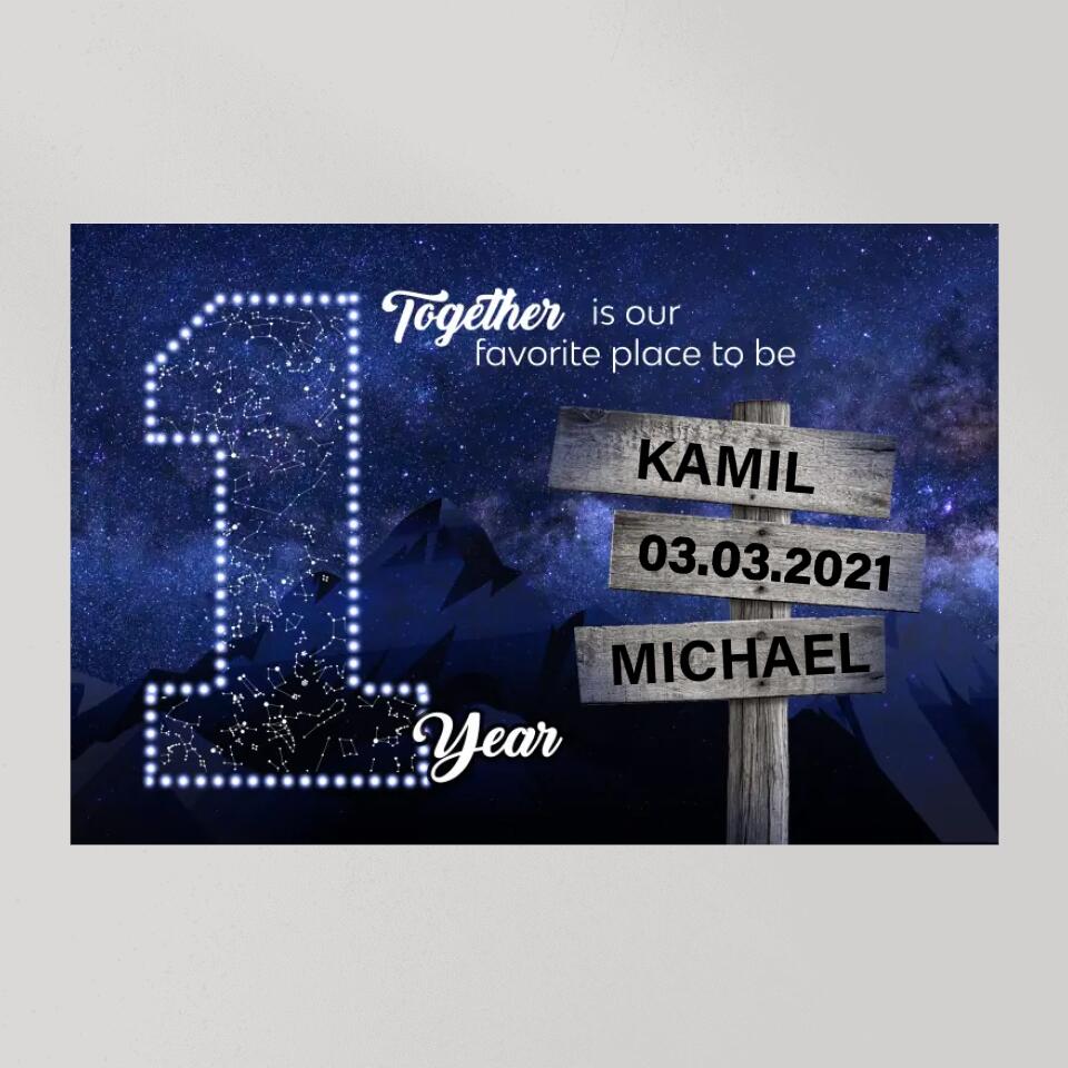 Together Is Our Favorite Place To Be Custom Canvas Poster 1 Year Anniversary Gift For Couples