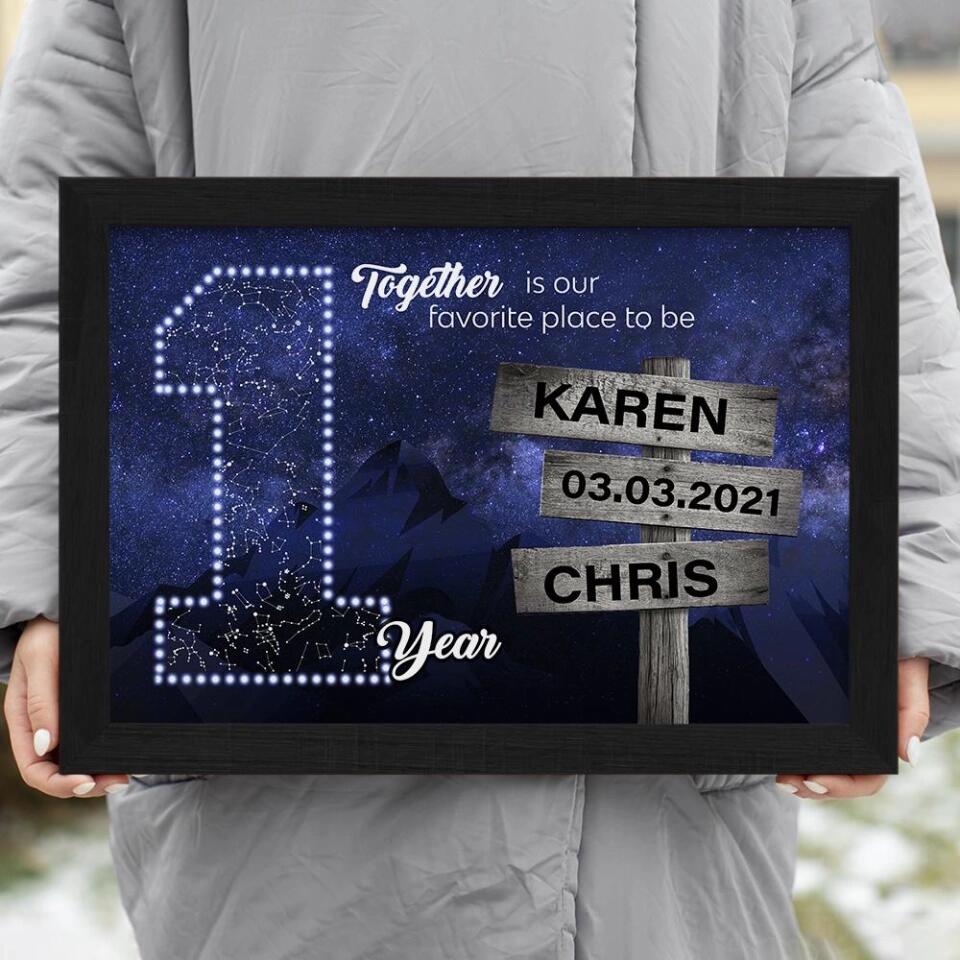 Together Is Our Favorite Place To Be Custom Canvas Poster 1 Year Anniversary Gift For Couples