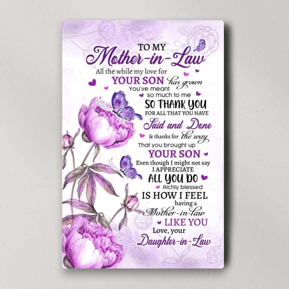 Thank You My Mother-in-Law Custom Canvas Poster Mother's Day Gift