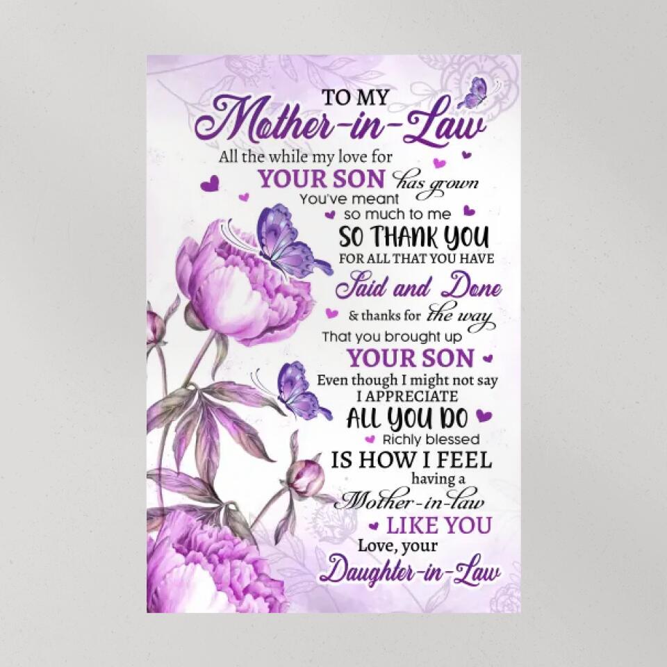 Thank You My Mother-in-Law Custom Canvas Poster Mother's Day Gift
