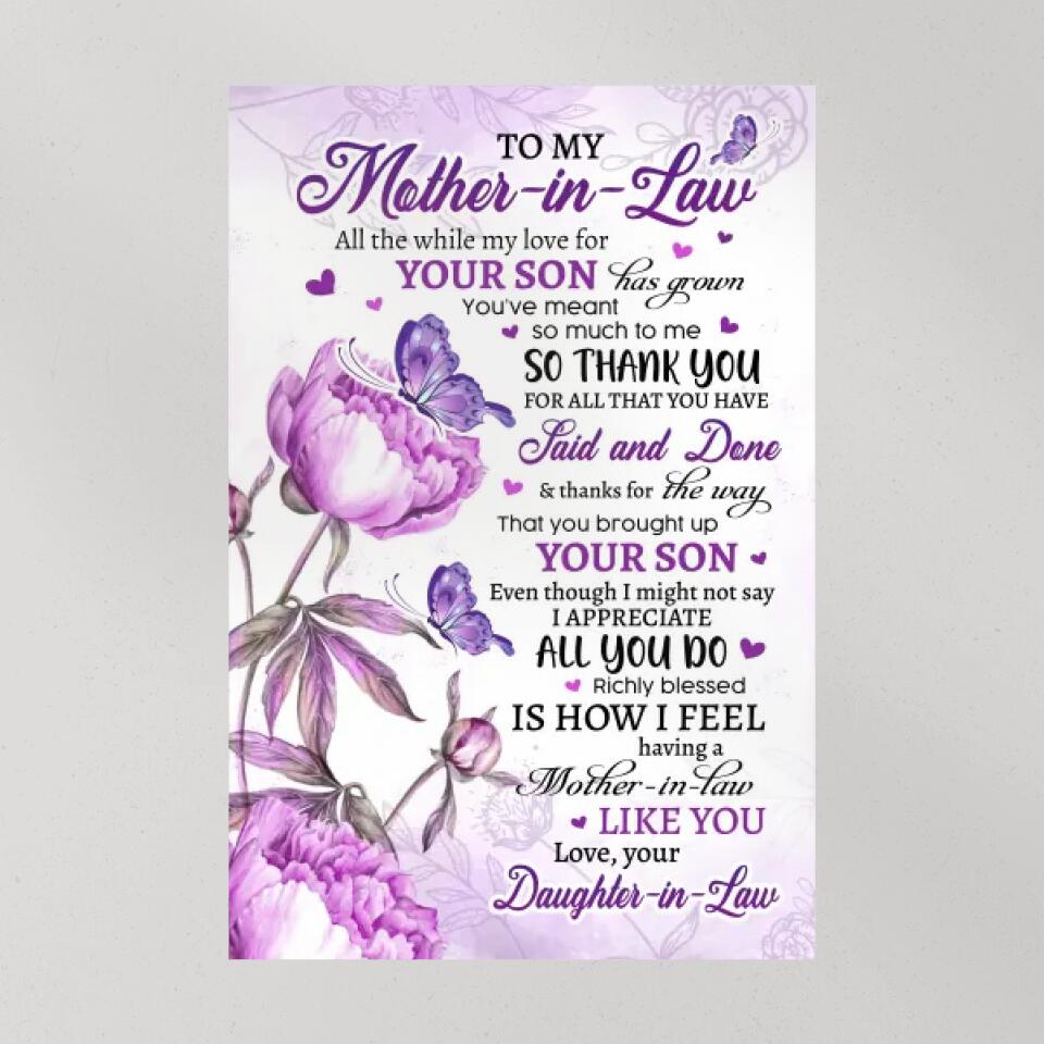 Thank You My Mother-in-Law Custom Canvas Poster Mother's Day Gift