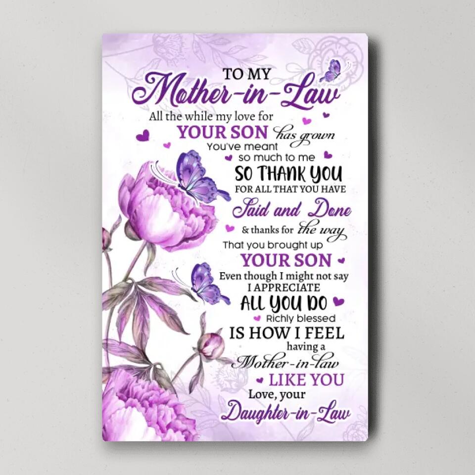 Thank You My Mother-in-Law Custom Canvas Poster Mother's Day Gift