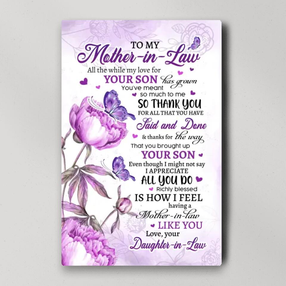 Thank You My Mother-in-Law - Personalized Canvas Poster Vertical Wall Art - Best Meaningful Thank-You Gifts for Mother-in-Law - 209IHPNPCA259