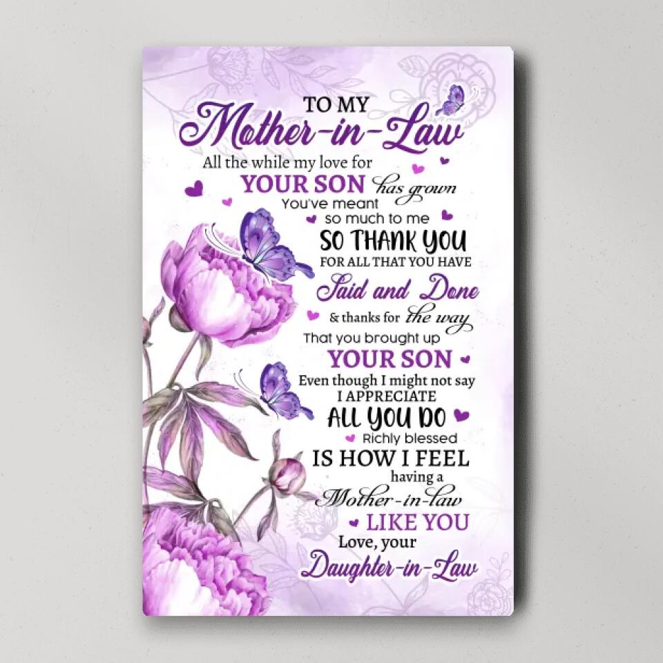 Thank You My Mother-in-Law Custom Canvas Poster Mother's Day Gift