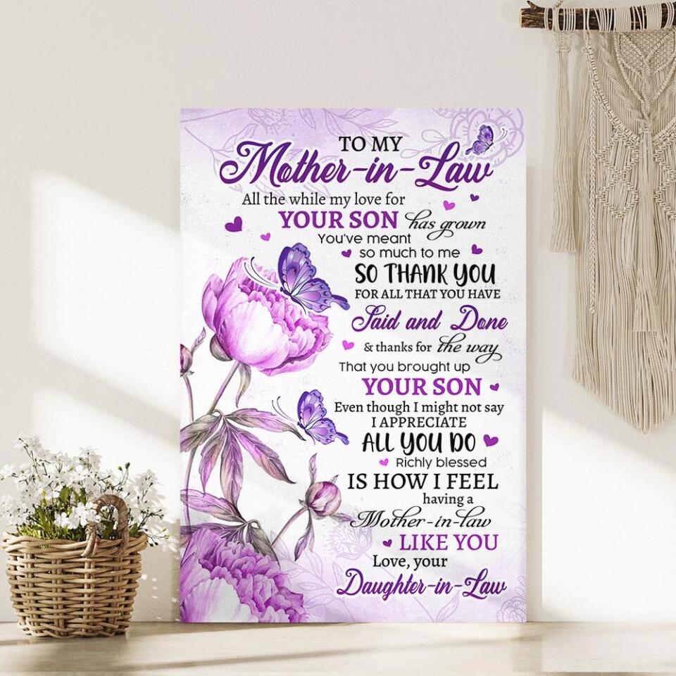 Thank You My Mother-in-Law Custom Canvas Poster Mother's Day Gift
