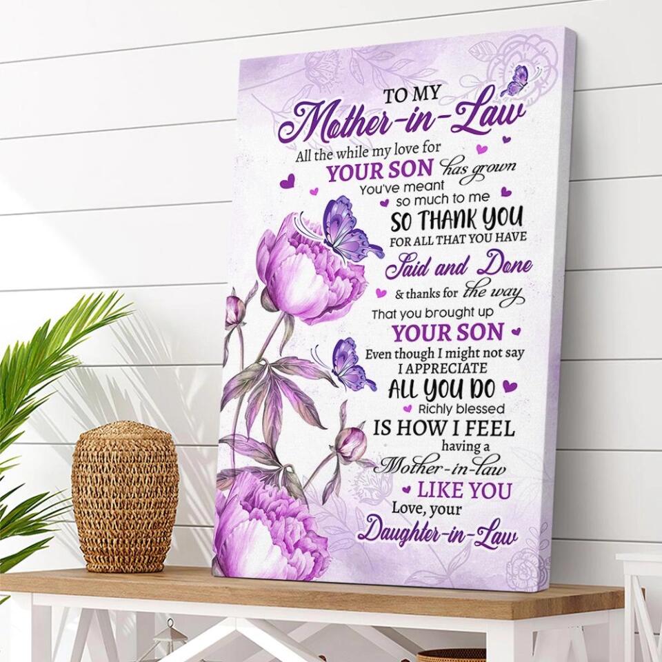 Thank You My Mother-in-Law Custom Canvas Poster Mother's Day Gift