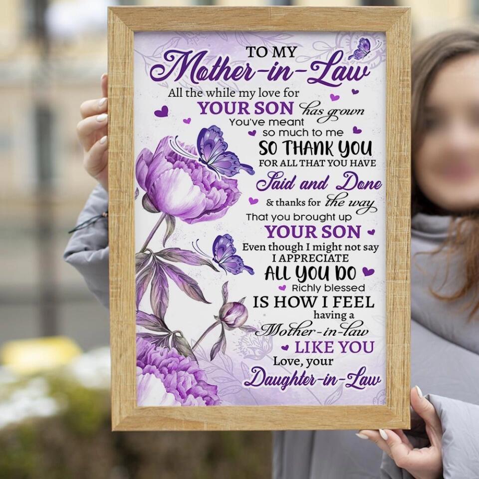 Thank You My Mother-in-Law Custom Canvas Poster Mother's Day Gift