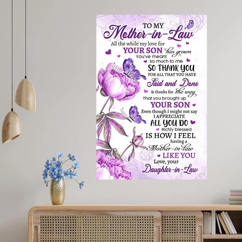 Thank You My Mother-in-Law Custom Canvas Poster Mother's Day Gift
