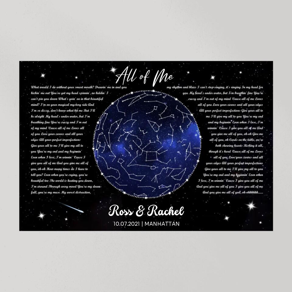 Night Sky Star Map And Song Lyrics Custom Canvas Poster Anniversary Gift For Couples
