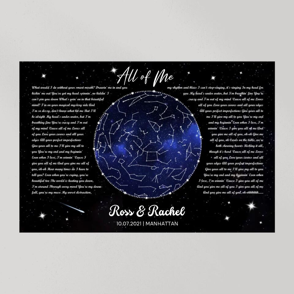 Night Sky Star Map And Song Lyrics Custom Canvas Poster Anniversary Gift For Couples