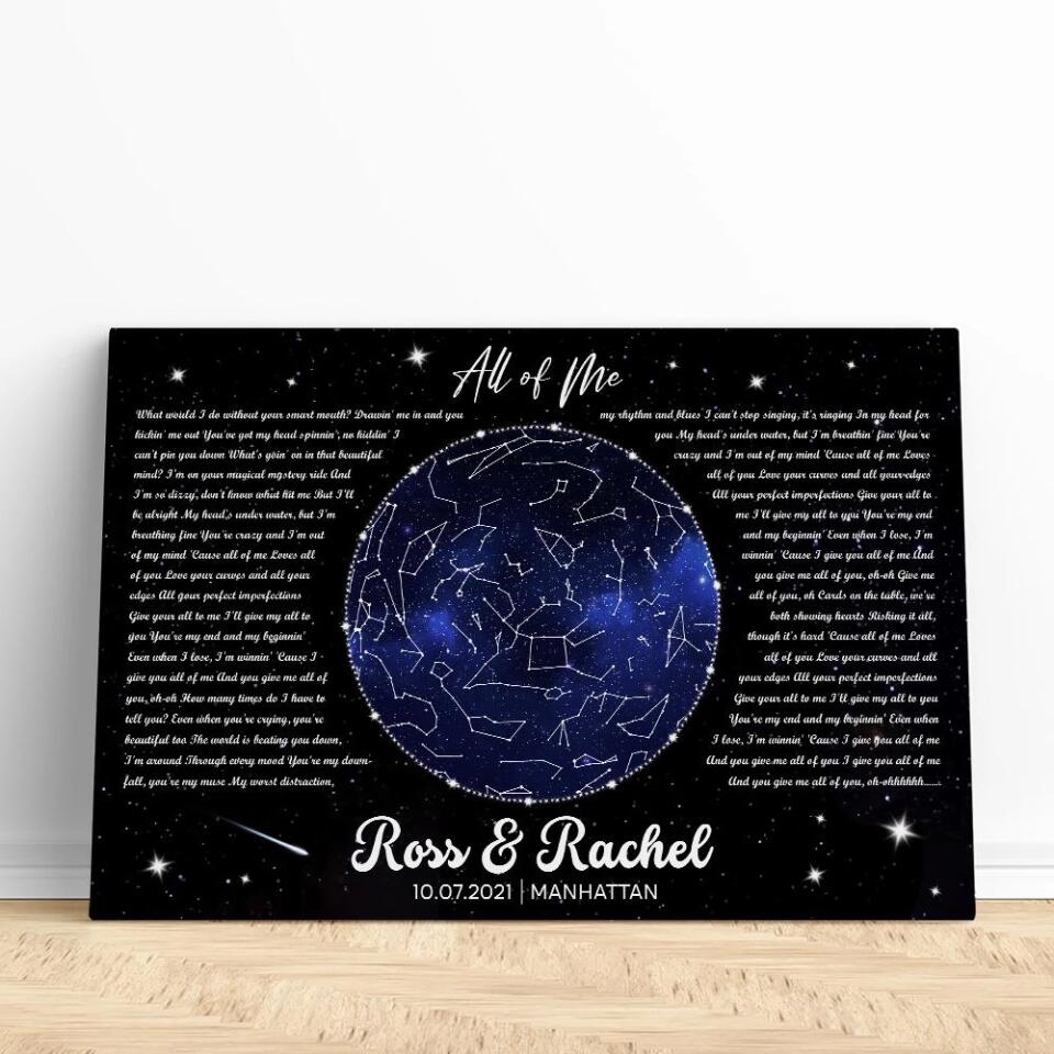 Night Sky Star Map And Song Lyrics Custom Canvas Poster Anniversary Gift For Couples