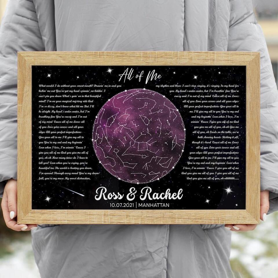 Night Sky Star Map And Song Lyrics Custom Canvas Poster Anniversary Gift For Couples