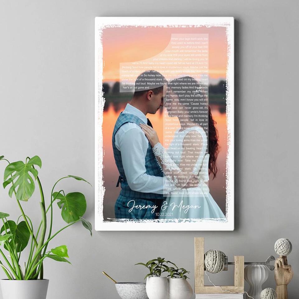 Custom Photo And Favorite Song Lyrics Custom Canvas Poster 1 Year Anniversary Gift For Couples