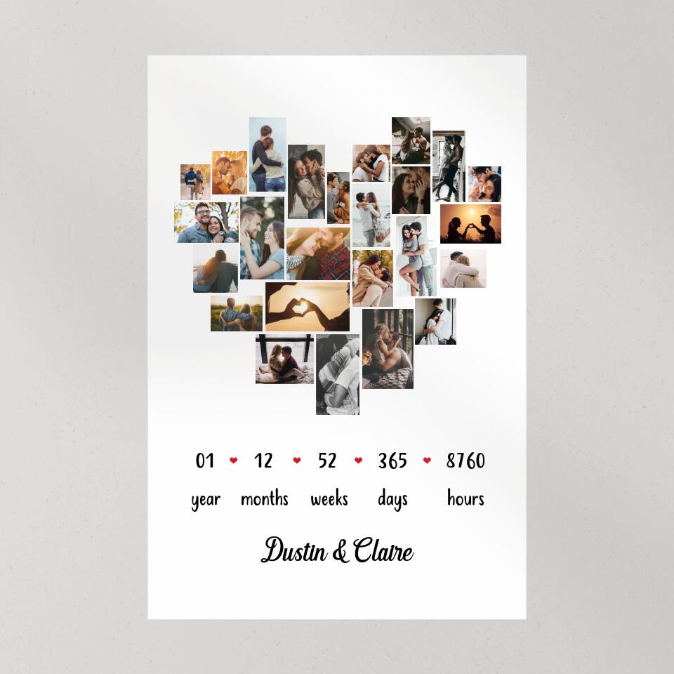 Custom Photo Year Months Weeks Days And Hours Canvas Poster Anniversary Gift For Couples