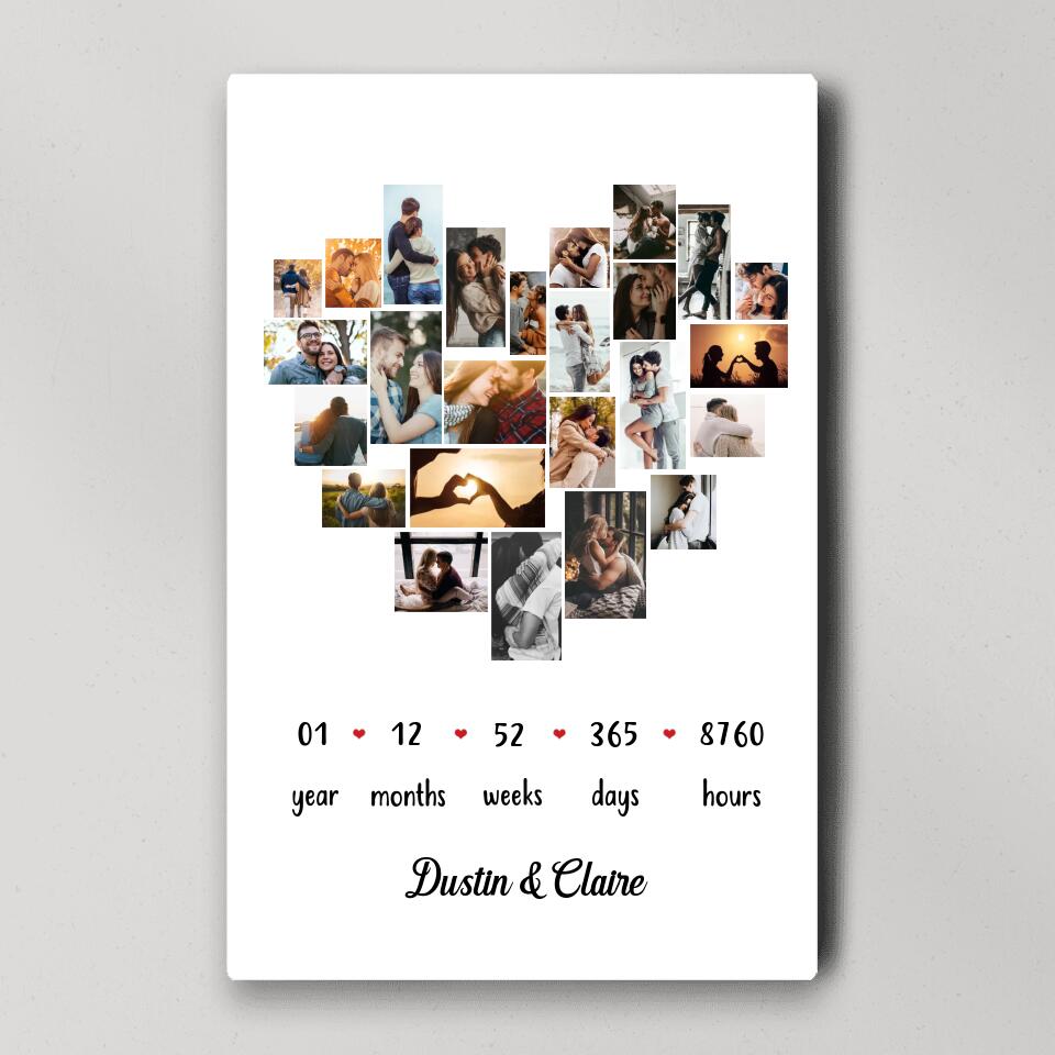 Custom Photo Year Months Weeks Days And Hours Canvas Poster Anniversary Gift For Couples