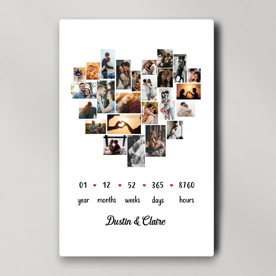 Custom Photo Year Months Weeks Days And Hours Canvas Poster Anniversary Gift For Couples