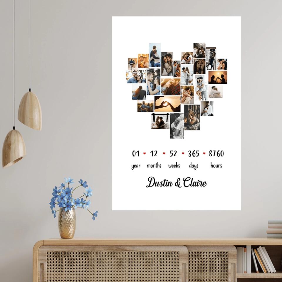 Custom Photo Year Months Weeks Days And Hours Canvas Poster Anniversary Gift For Couples