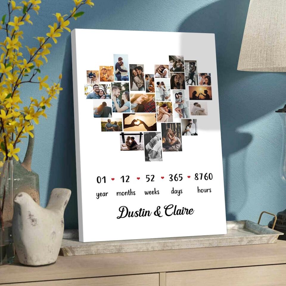 Custom Photo Year Months Weeks Days And Hours Canvas Poster Anniversary Gift For Couples