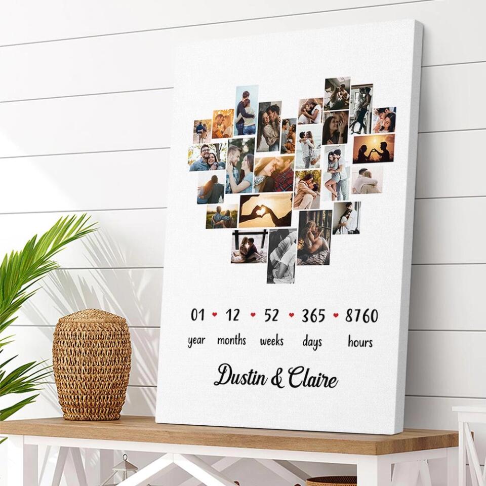 Custom Photo Year Months Weeks Days And Hours Canvas Poster Anniversary Gift For Couples