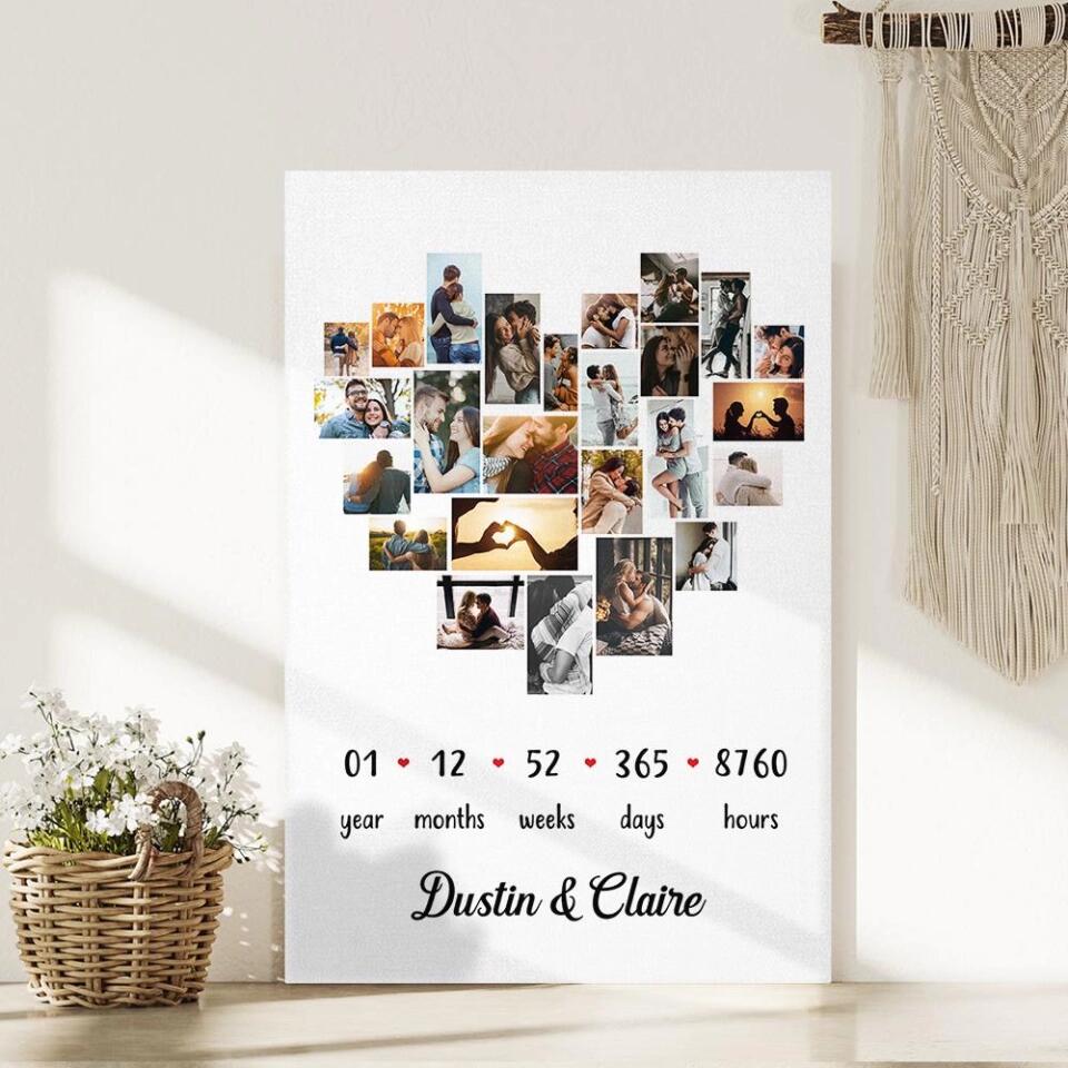 Custom Photo Year Months Weeks Days And Hours Canvas Poster Anniversary Gift For Couples