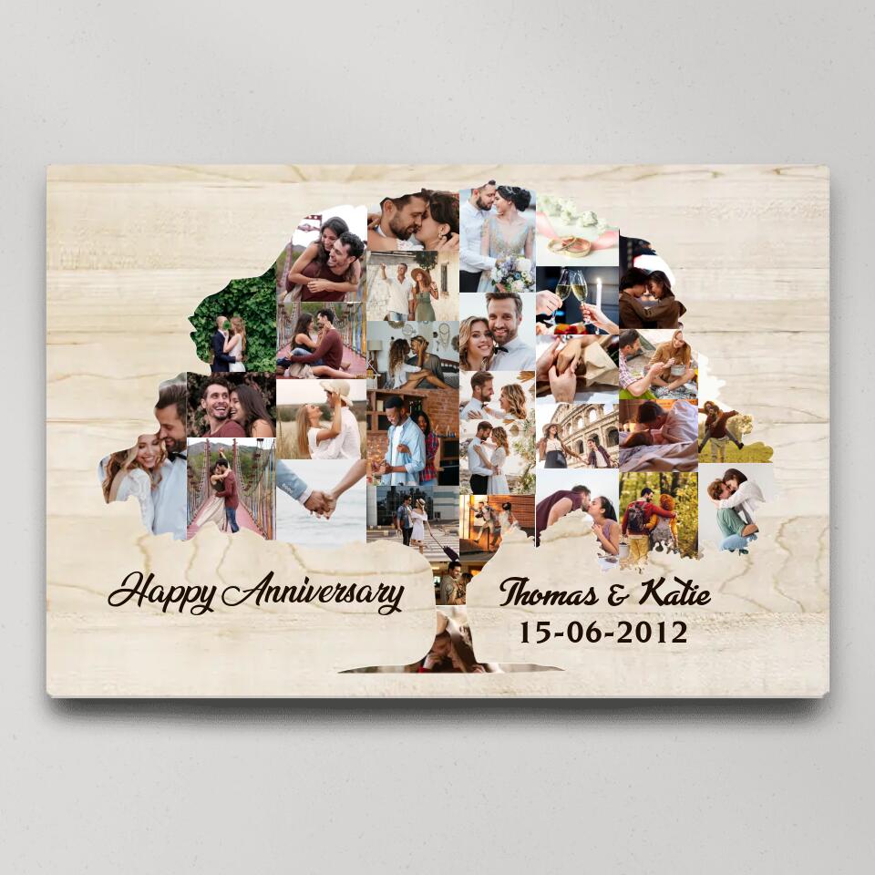 Tree Of Love Photo Collage Custom Canvas Poster Anniversary Gift For Couples