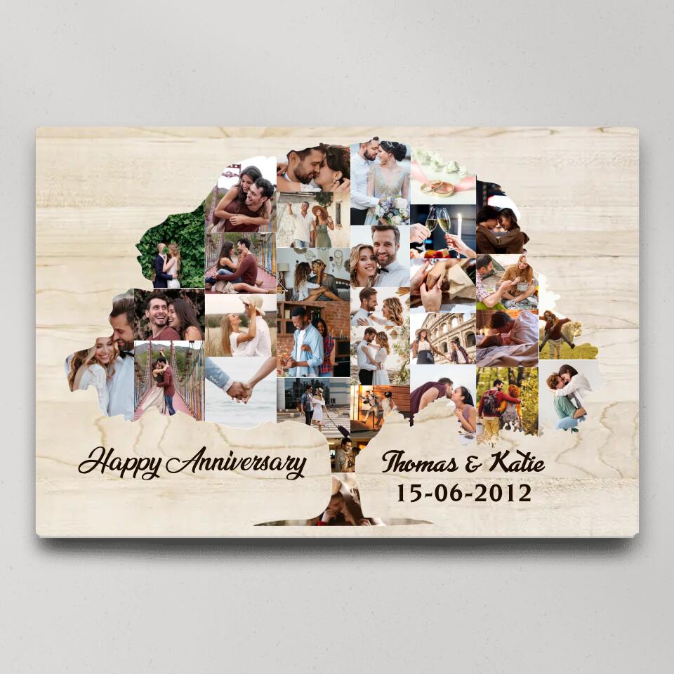 Tree Of Love Photo Collage Custom Canvas Poster Anniversary Gift For Couples