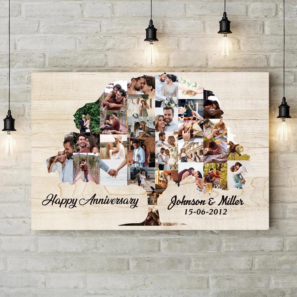 Tree Of Love Photo Collage Custom Canvas Poster Anniversary Gift For Couples