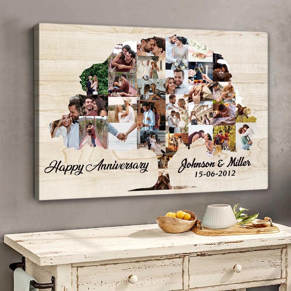 Tree Of Love Photo Collage Custom Canvas Poster Anniversary Gift For Couples