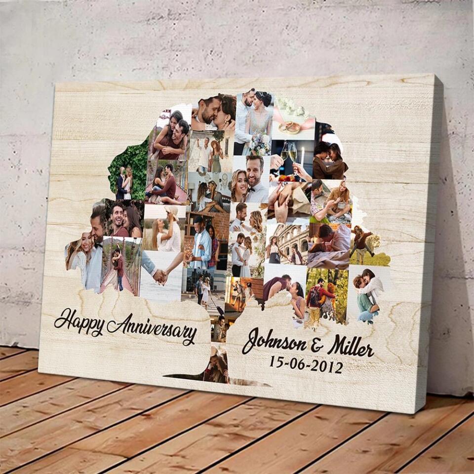 Tree Of Love Photo Collage Custom Canvas Poster Anniversary Gift For Couples