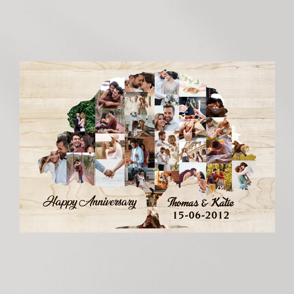 Tree Of Love Photo Collage Custom Canvas Poster Anniversary Gift For Couples